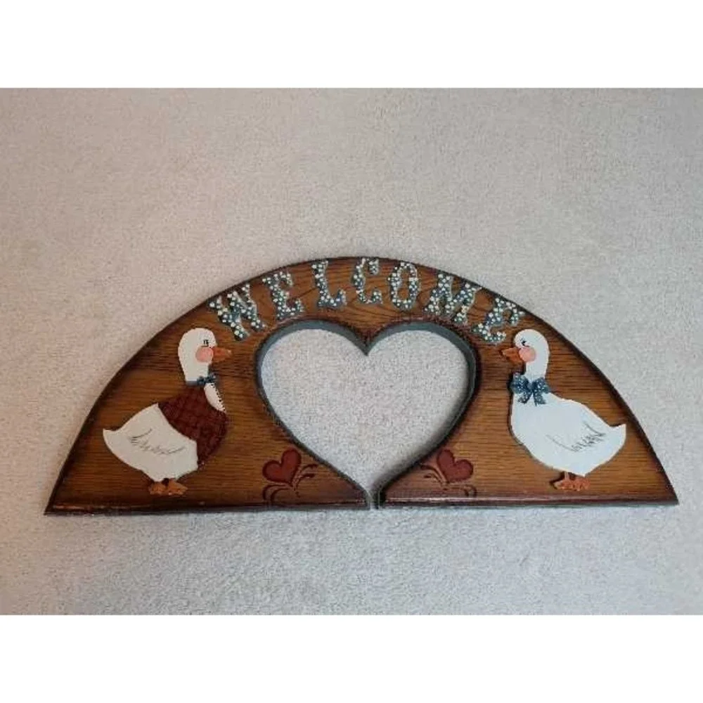 Vintage Country Welcome Sign Ducks Heart Arch Wall Hanging Rustic Decor